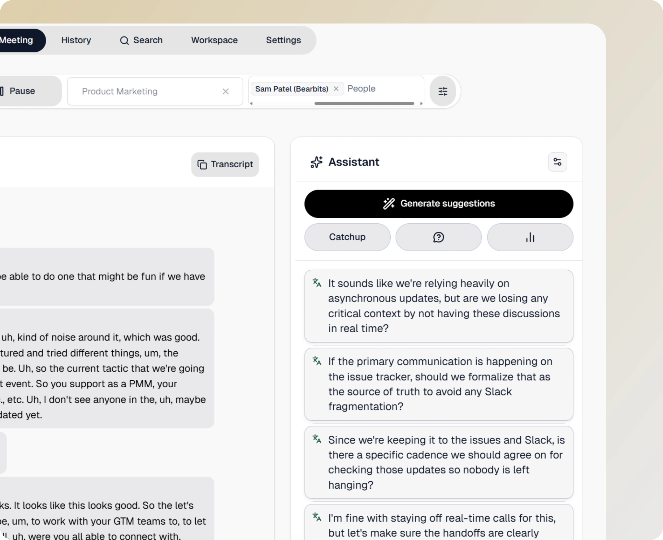 Bearbits generate response suggestions using project context, people, tasks, and prior meetings