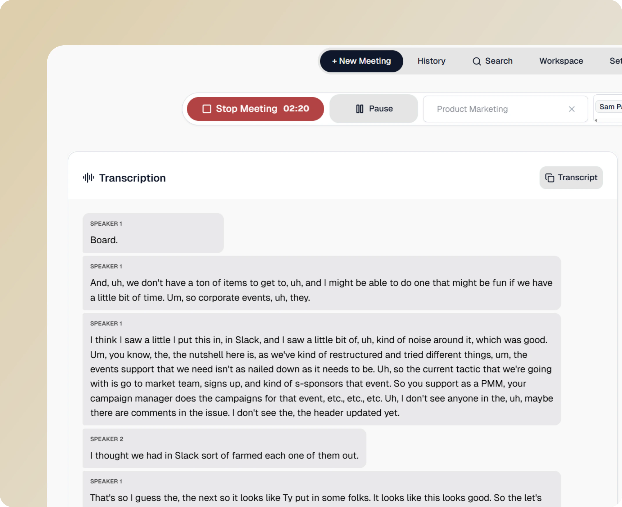 Bearbits live meeting transcript with multilingual support, speaker turns, and low-latency updates